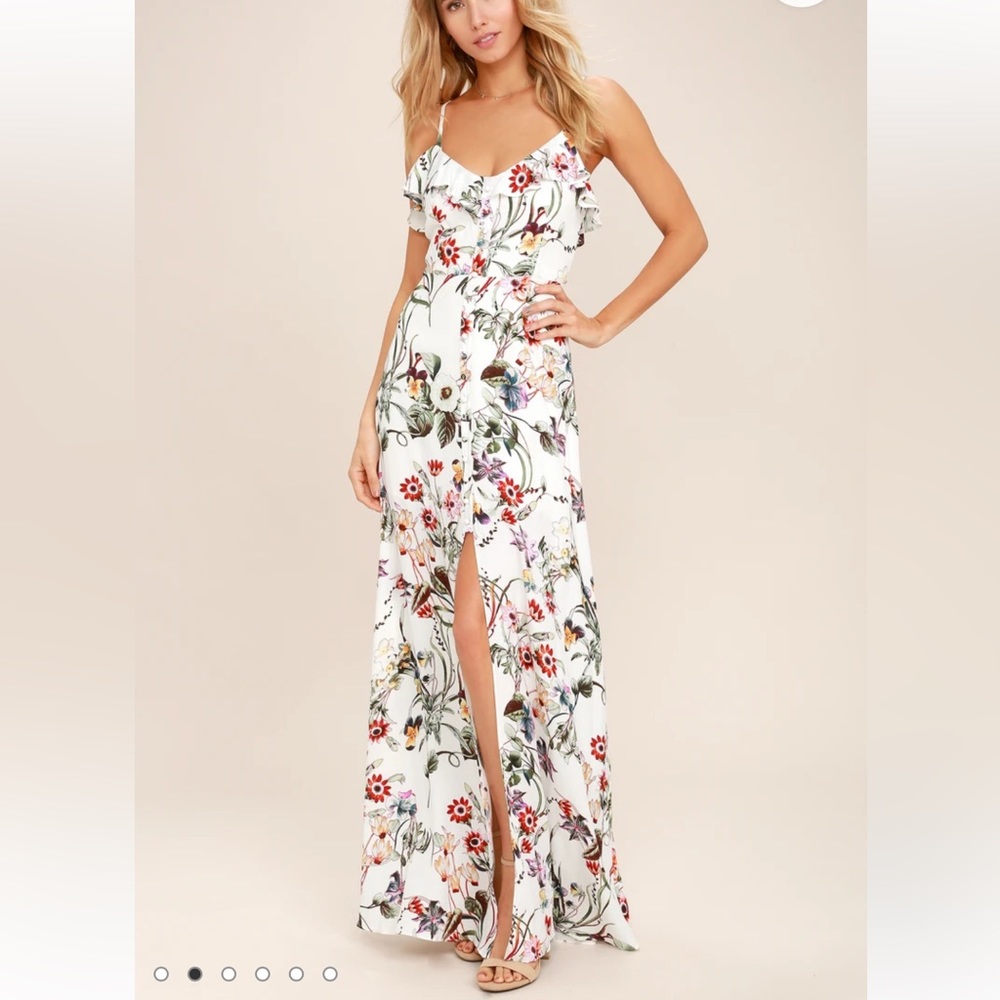 Lulus Bloom On Ivory Floral Print Maxi Dress
